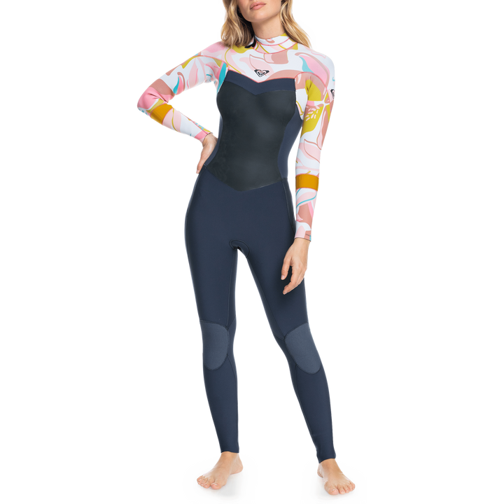 Roxy 3/2 Syncro Back Zip Wetsuit - Women's Jet Gry/Coral Flame/Temple Gold