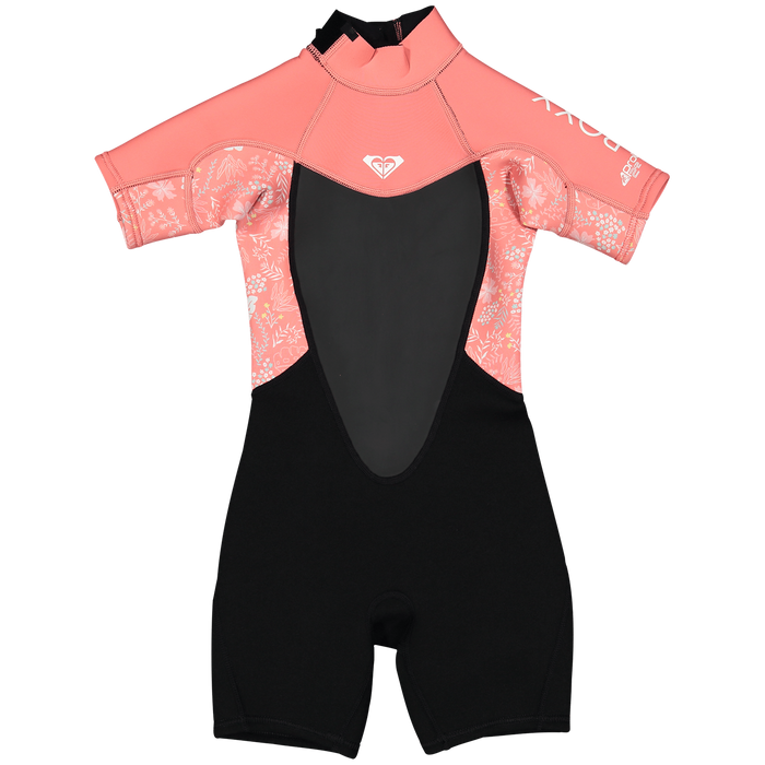 Roxy 2/2 Prologue Short Sleeve Back Zip Flatlock Springsuit - Toddler Girls' Black/Coral Flame/Bright White