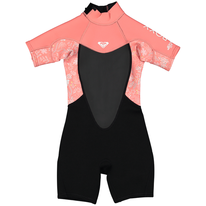 Roxy 2/2 Prologue Short Sleeve Back Zip Flatlock Springsuit - Toddler Girls' Black/Coral Flame/Bright White