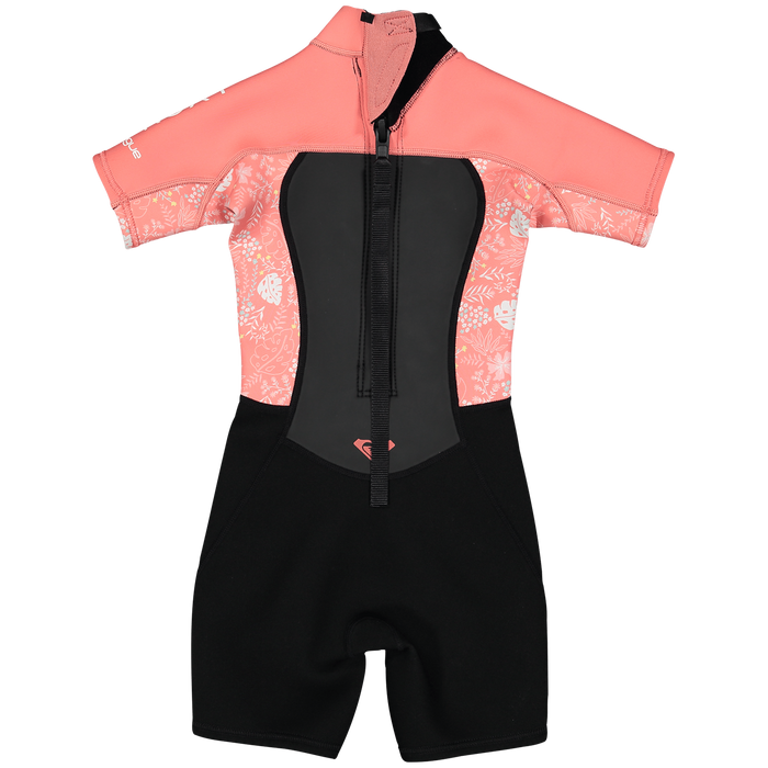 Roxy 2/2 Prologue Short Sleeve Back Zip Flatlock Springsuit - Toddler Girls' Black/Coral Flame/Bright White