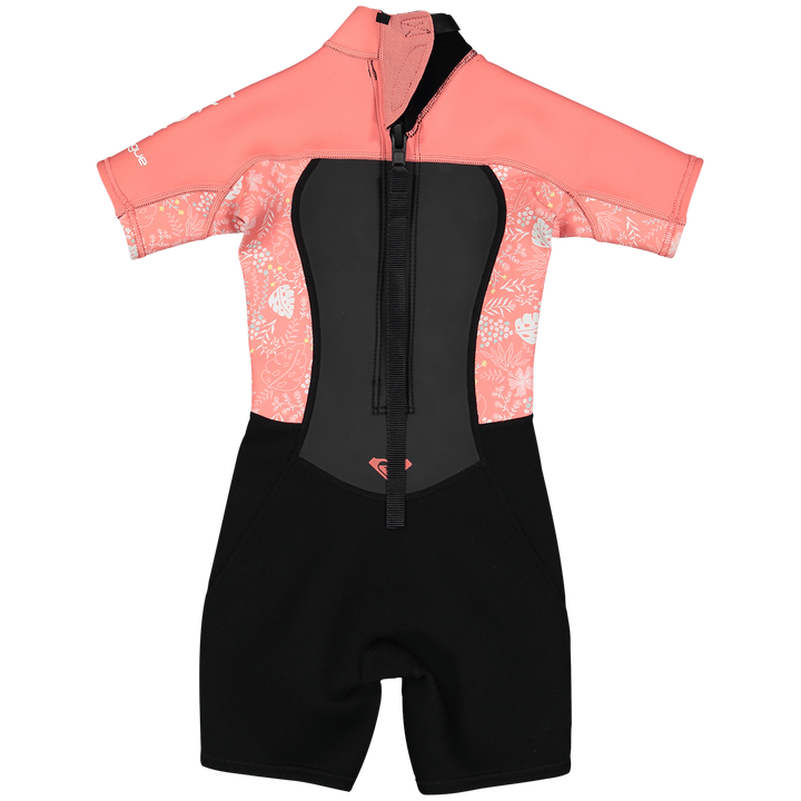 Roxy 2/2 Prologue Short Sleeve Back Zip Flatlock Springsuit - Toddler Girls' Black/Coral Flame/Bright White