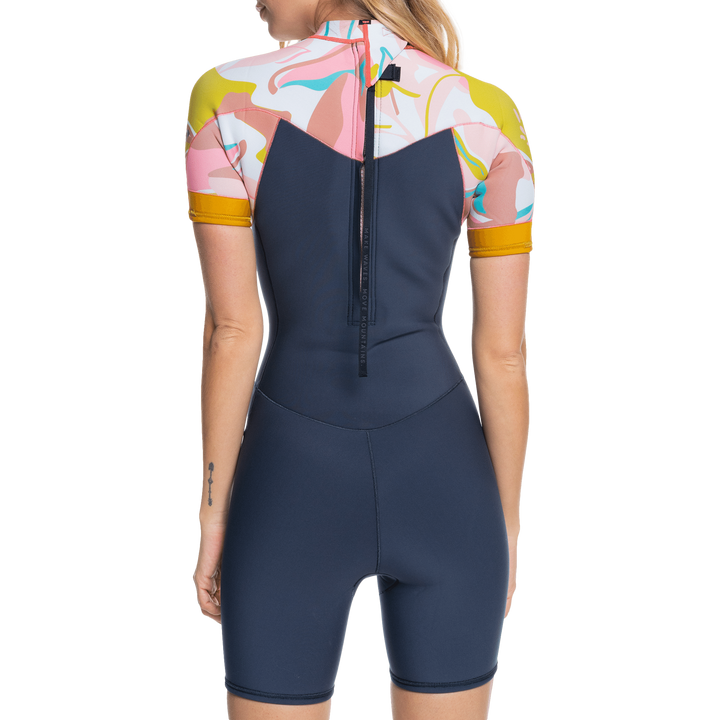 Roxy 2/2 Syncro Short Sleeve Back Zip Springsuit - Women's Jet Gry/Coral Flme/Temple Gold