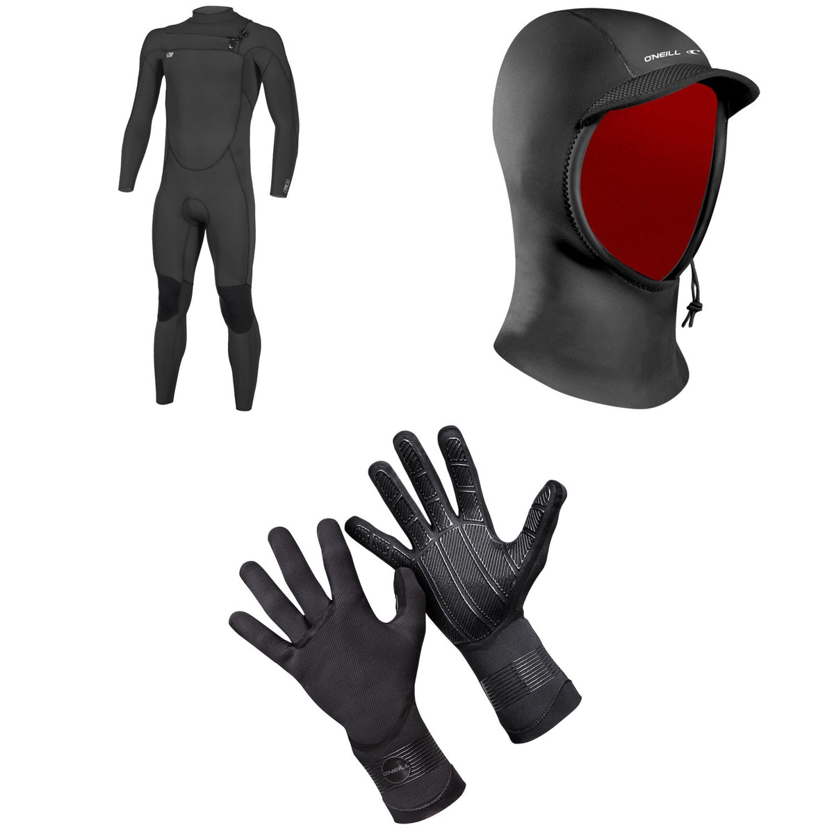 O'Neill 4/3 Ninja Chest Zip Wetsuit + Psycho 1.5mm Wetsuit Hood + 1.5mm Psycho Tech Gloves