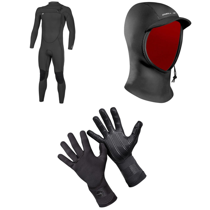 O'Neill 4/3 Ninja Chest Zip Wetsuit + Psycho 1.5mm Wetsuit Hood + 1.5mm Psycho Tech Gloves