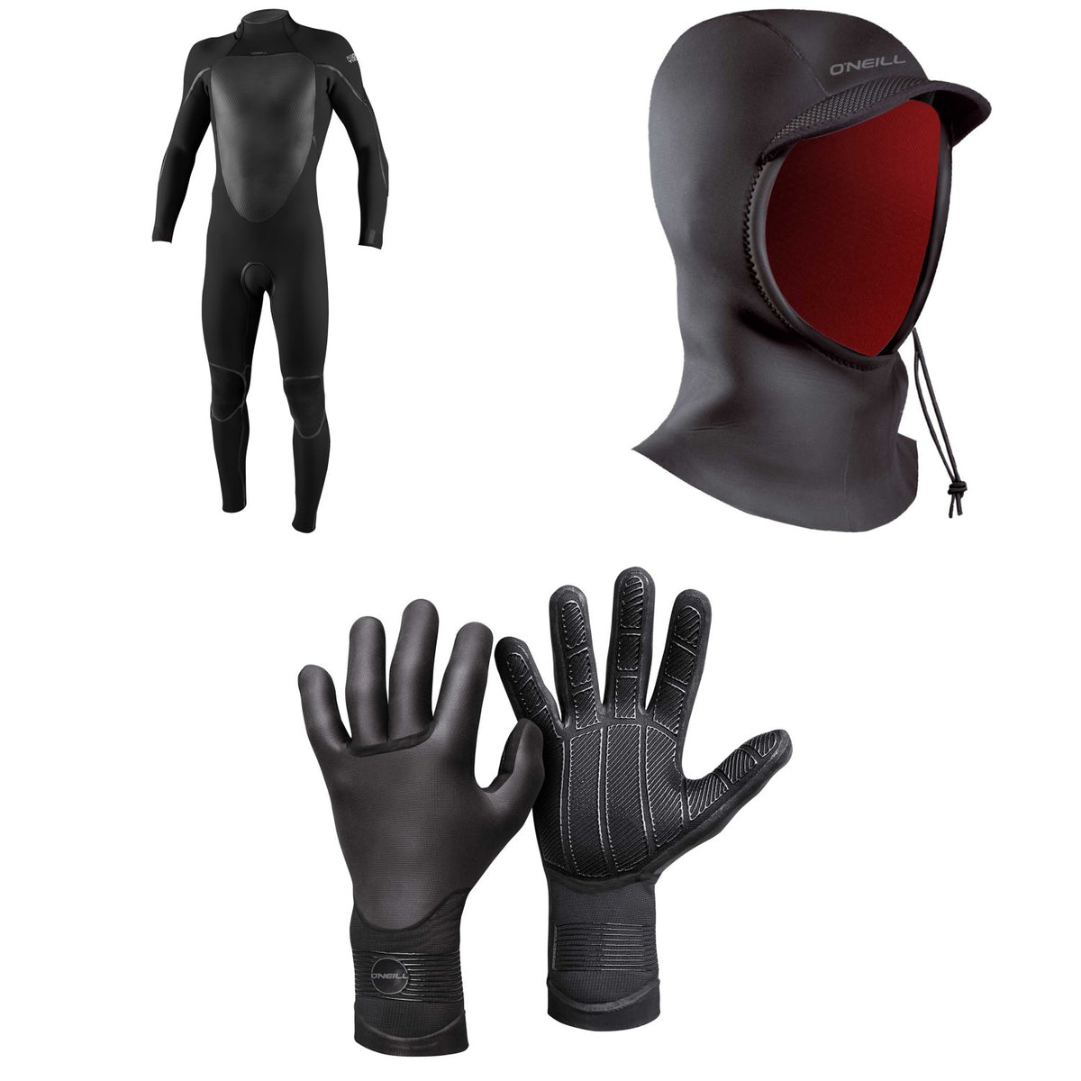 O'Neill 4/3+ Psycho Tech Back Zip Wetsuit + Psycho 3mm Wetsuit Hood + 3mm Psycho Tech Gloves