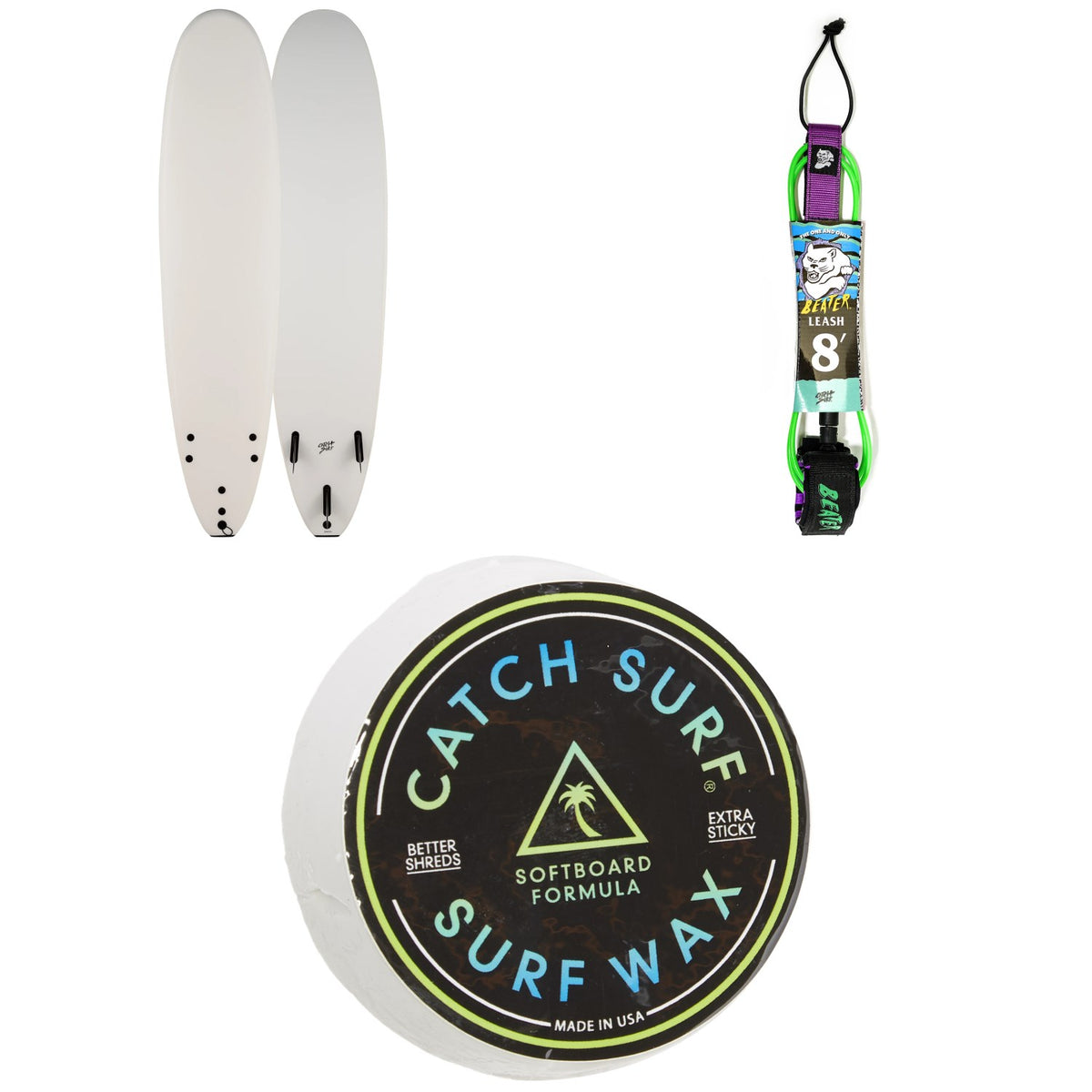 Catch Surf Blank Series 8'0" Log Surfboard + Catch Surf Beater 8' Leash + Catch Surf Surf Wax