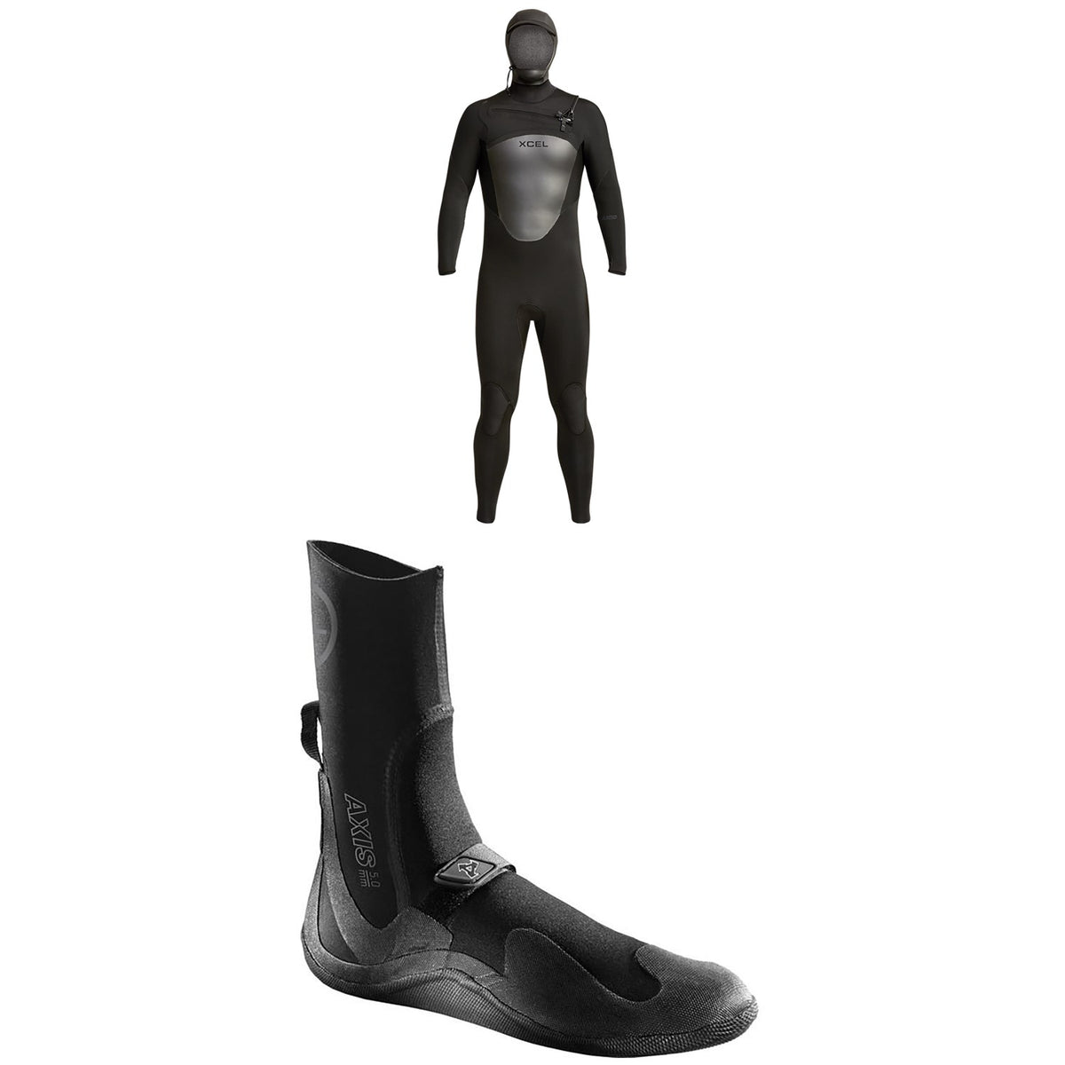 XCEL 5/4 Axis Hooded Wetsuit + 5mm Axis Round Toe Wetsuit Boots