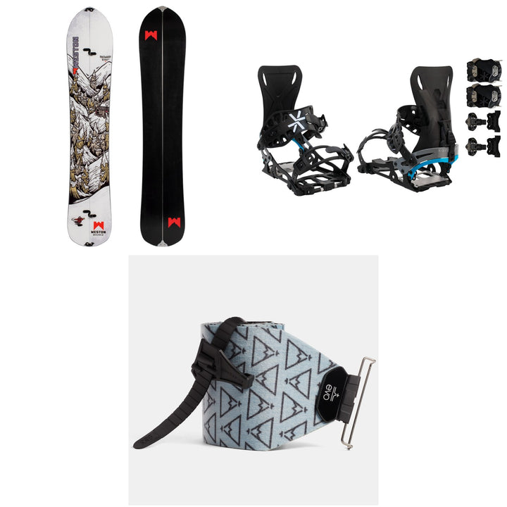 Weston Backwoods Artist Series Splitboard 2022 + Karakoram PRIME NOMAD + Split Interface Splitboard Bindings 2022 + evo x Pomoca Pro Glide Splitboard Skins