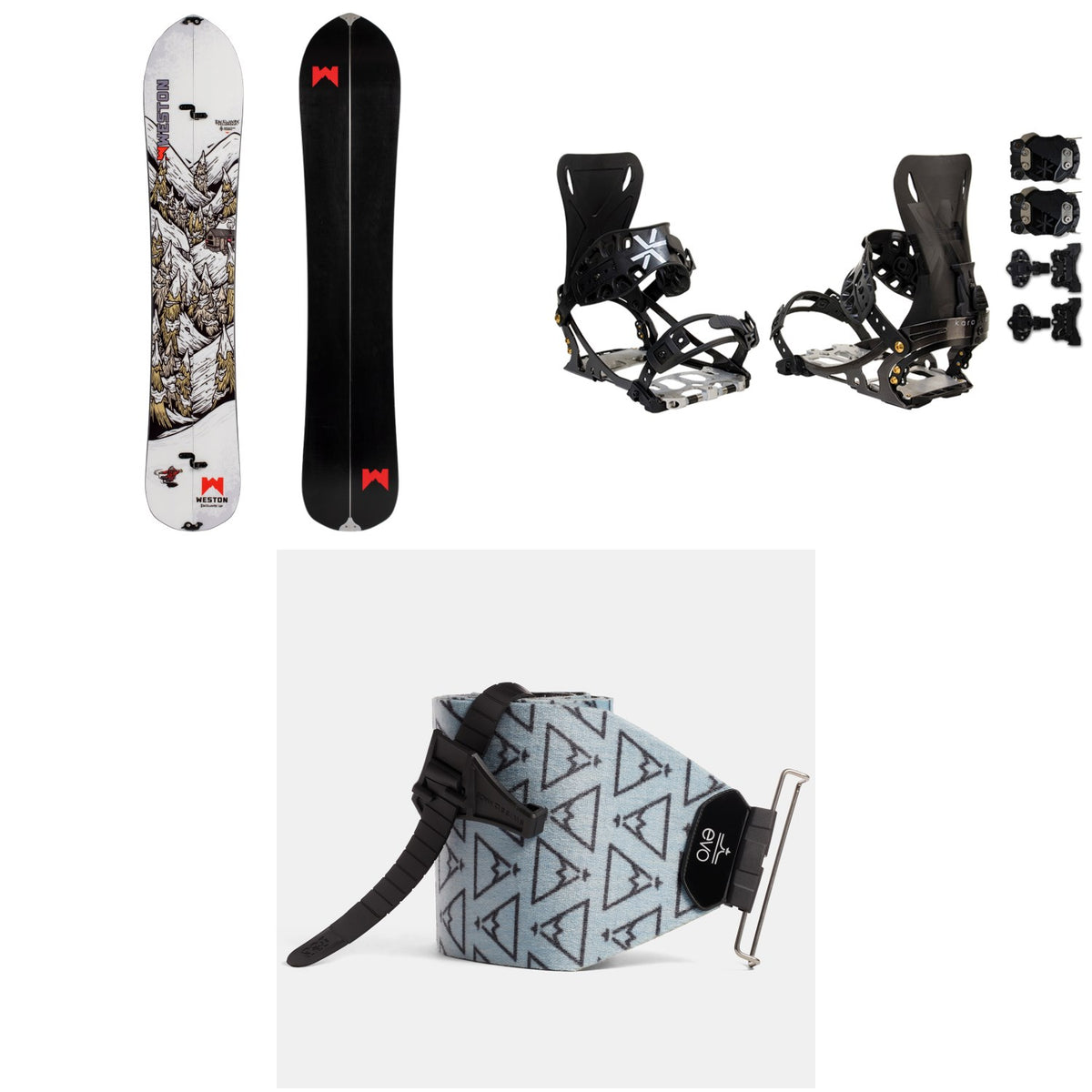 Weston Backwoods Artist Series Splitboard 2022 + Karakoram PRIME X + Split Interface Splitboard Bindings 2022 + evo x Pomoca Pro Glide Splitboard Skins