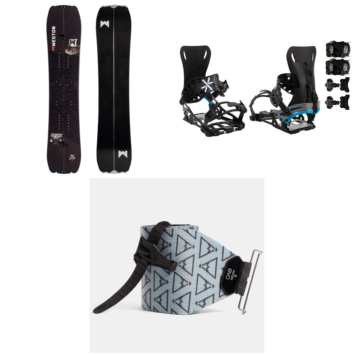 Weston Hatchet Splitboard + Karakoram PRIME NOMAD + Split Interface Splitboard Bindings + evo x Pomoca Pro Glide Splitboard Skins 2022