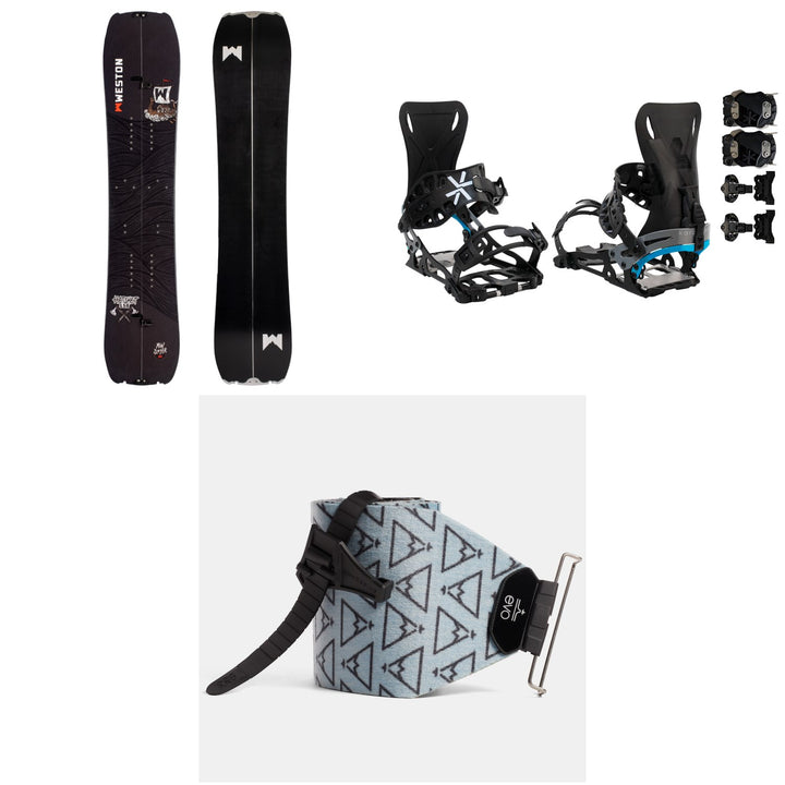 Weston Hatchet Splitboard + Karakoram PRIME NOMAD + Split Interface Splitboard Bindings + evo x Pomoca Pro Glide Splitboard Skins 2022