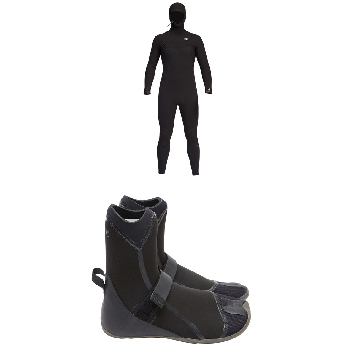Billabong 4/3 Furnace Comp Chest Zip Hooded Wetsuit + 3mm Furnace Hidden Split Wetsuit Boots