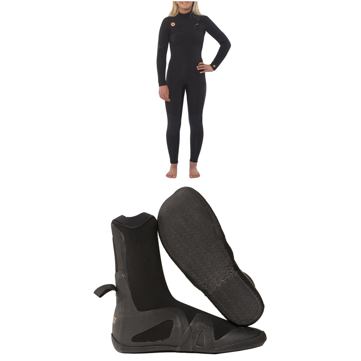 Sisstrevolution 5/4 7 Seas Chest Zip Wetsuit + 5mm Round Toe Wetsuit Boots - Women's