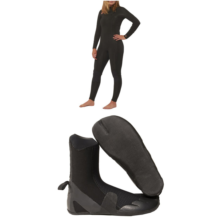 Sisstrevolution 4/3 7 Seas Chest Zip Wetsuit + 3mm Split Toe Wetsuit Boots - Women's