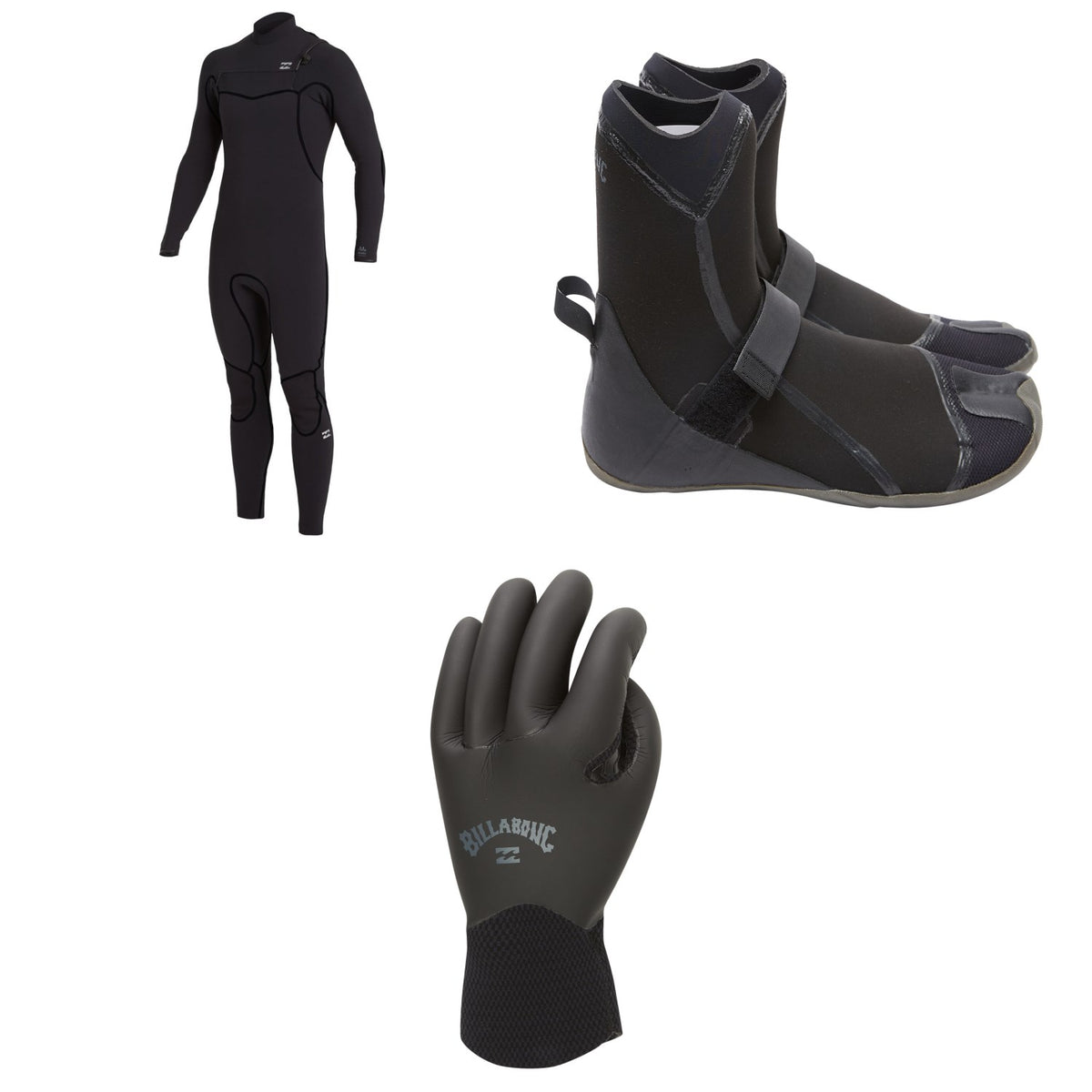 Billabong 4/3 Furnace Chest Zip Wetsuit + 3mm Furnace Hidden Split Wetsuit Boots + 3mm Furnace Wetsuit Gloves