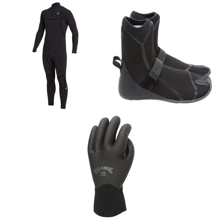 Billabong 4/3 Furnace Chest Zip Wetsuit + 3mm Furnace Hidden Split Wetsuit Boots + 3mm Furnace Wetsuit Gloves