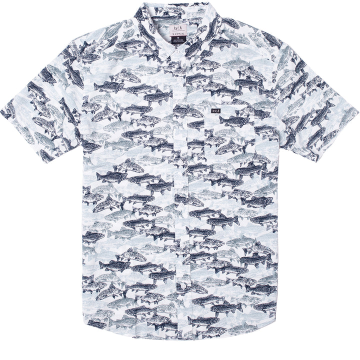 RVCA Horton Fish Camo Short Sleeve - Men's Antique White