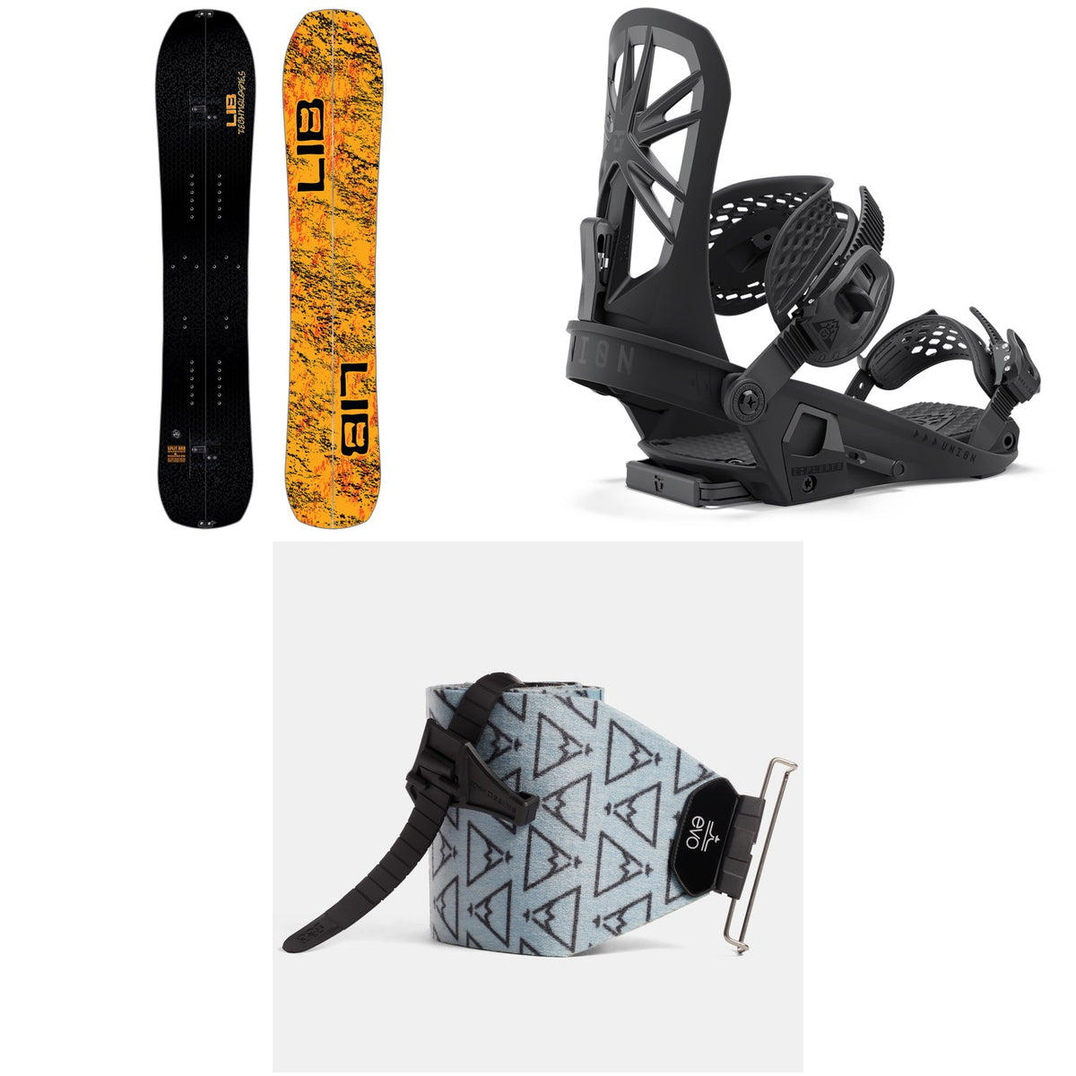 Lib Tech Split BRD Splitboard + Union Explorer Splitboard Bindings 2022 + evo x Pomoca Pro Glide Splitboard Skins