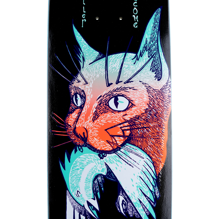 Welcome Cat Gets Bird on Catsblood 2.0 Black 8.75 Skateboard Deck