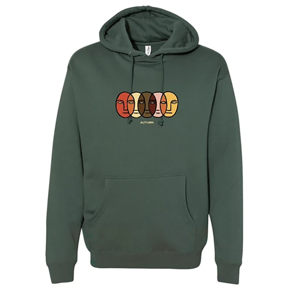 Autumn Faces Pullover Hoodie - Unisex Forest Green