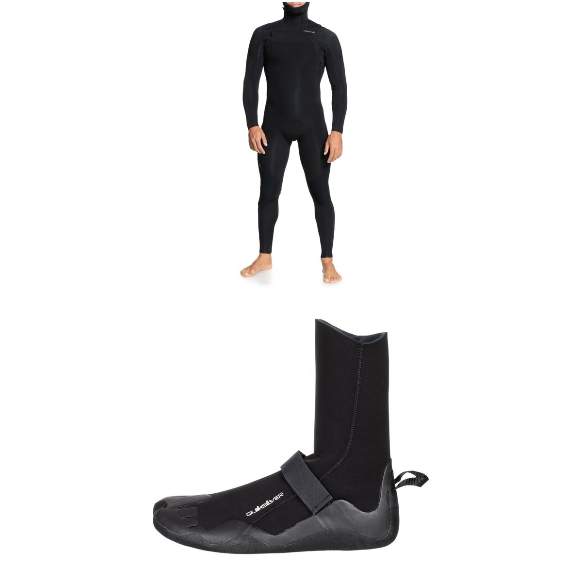 Quiksilver 4/3 Everyday Sessions Chest Zip Hooded Wetsuit + 3mm Everyday Sessions Round Toe Wetsuit Boots