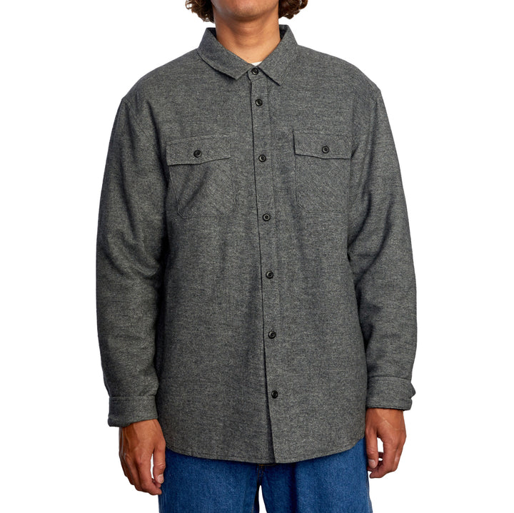 RVCA Husker Quilted Flannel Shirt - Men's Black Marle