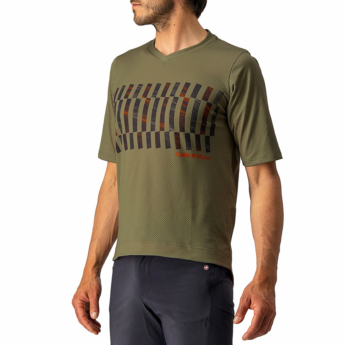 Castelli Trail Tech Tee Olive Green/Dark Gray-Orange Rust