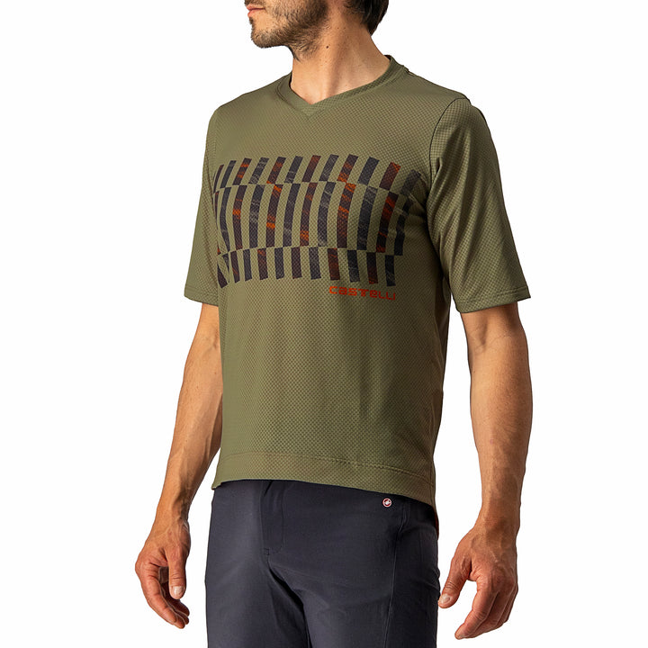 Castelli Trail Tech Tee Olive Green/Dark Gray-Orange Rust