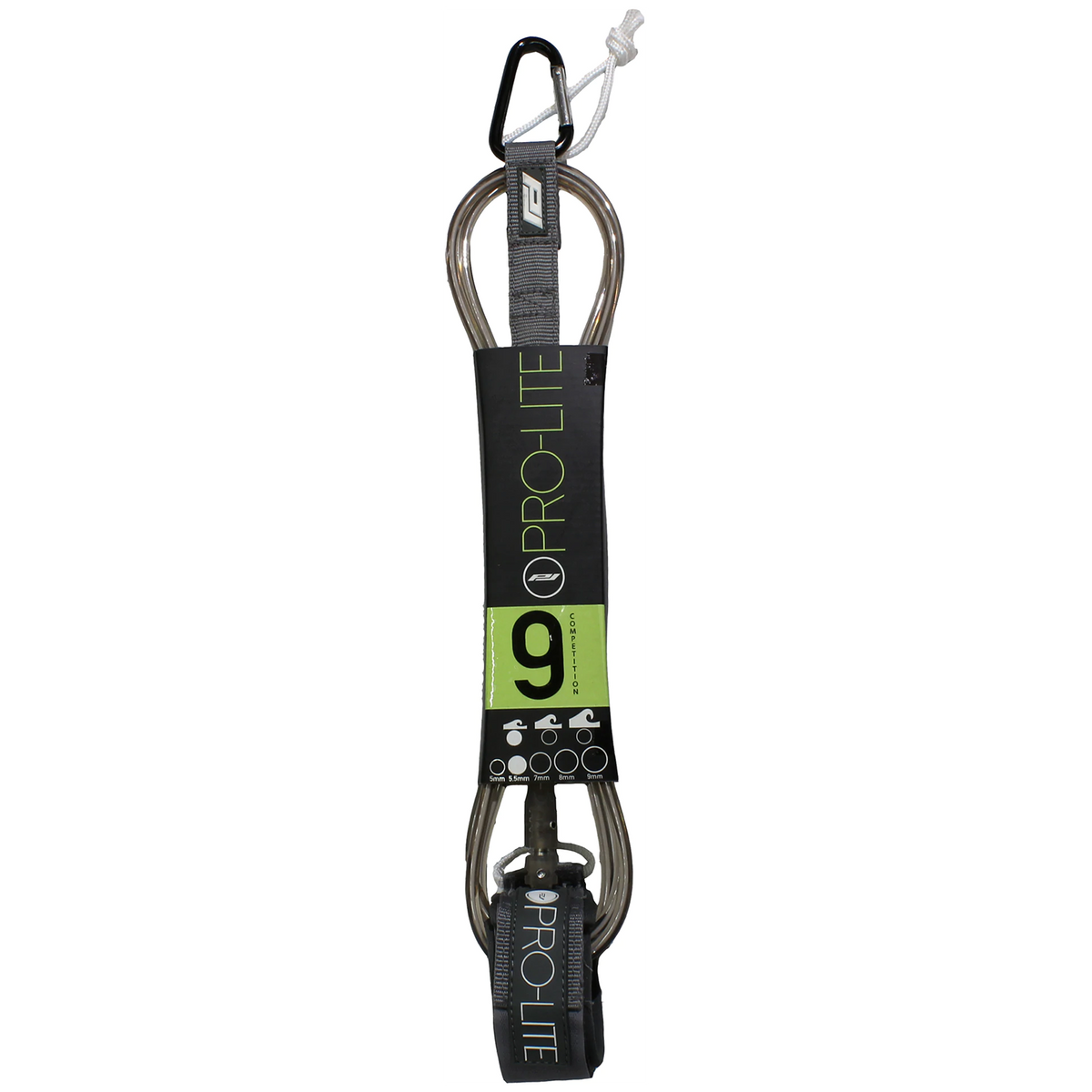 Pro-Lite 9' Comp Surfboard Leash Smoke Clear/Black Core