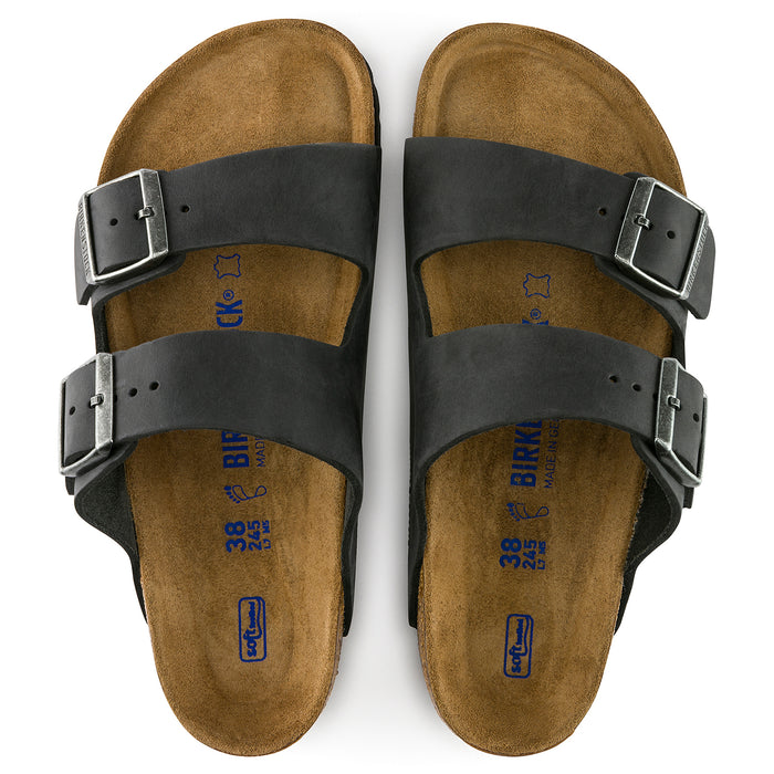 Birkenstock Arizona Oiled Leather Soft Footbed Sandals - Women's Black