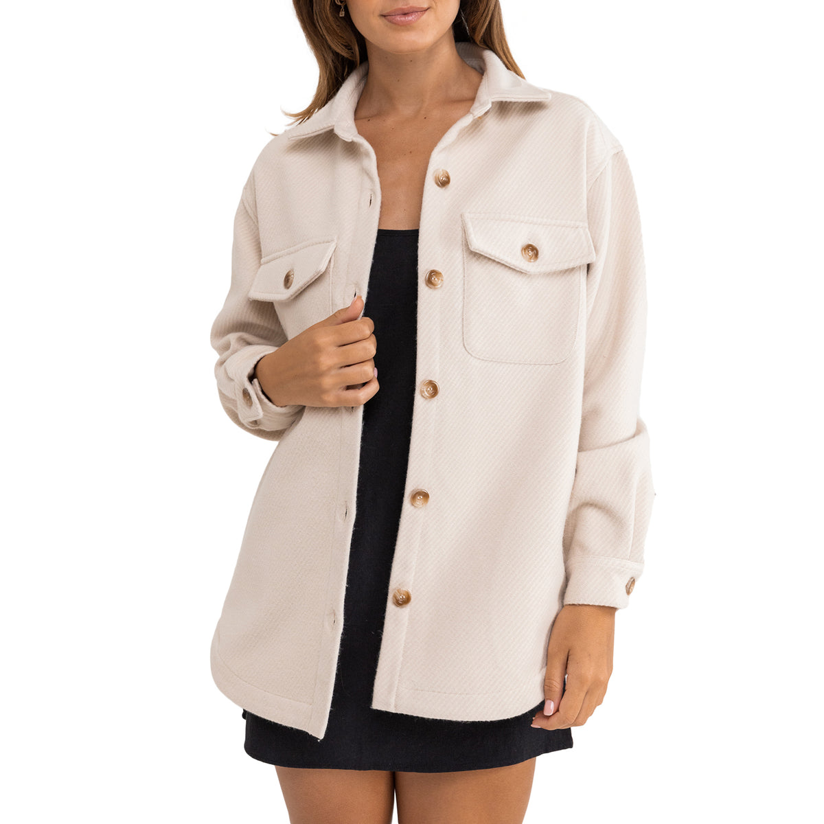 Rhythm Classic Minimal Shacket - Women's Oat