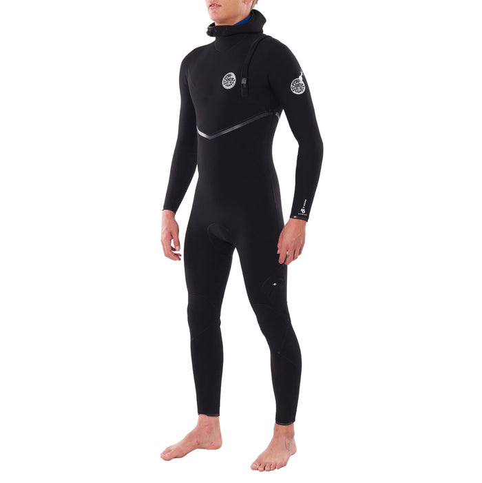 Rip Curl 4/3 E Bomb Zipper Free Hooded Wetsuit Black