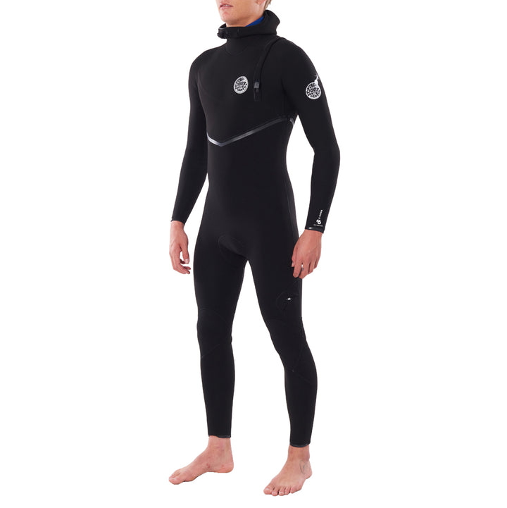 Rip Curl 4/3 E Bomb Zipper Free Hooded Wetsuit Black