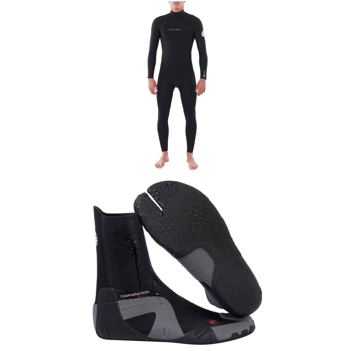 Rip Curl 4/3 Dawn Patrol Chest Zip Wetsuit + 3mm Dawn Patrol Split Toe Boots
