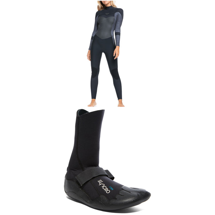Roxy 4/3 Syncro Back Zip Wetsuit + 3mm Syncro Round Toe Wetsuit Boots - Women's
