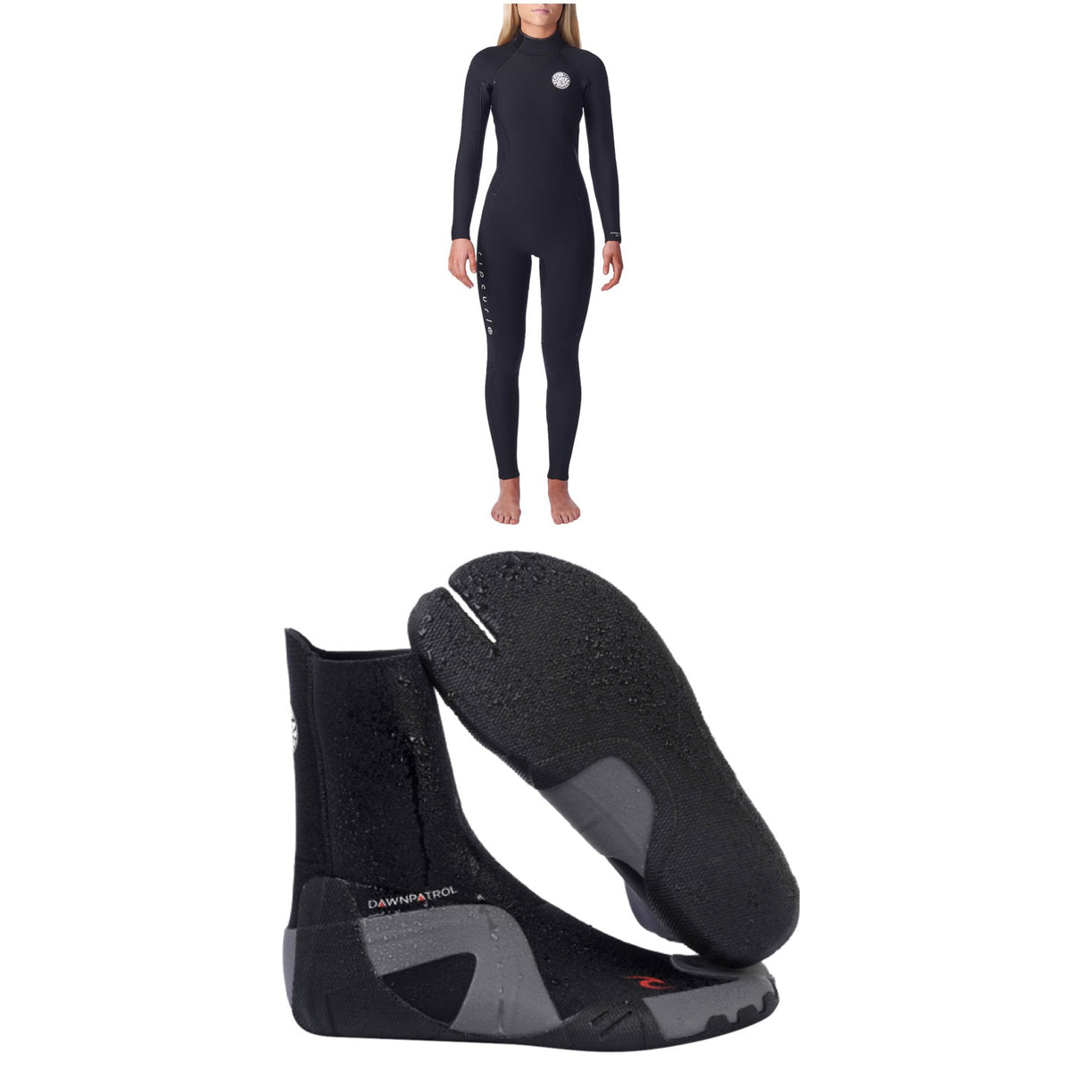 Rip Curl 4/3 Dawn Patrol Back Zip Wetsuit - Women's + 3mm Dawn Patrol Split Toe Boots