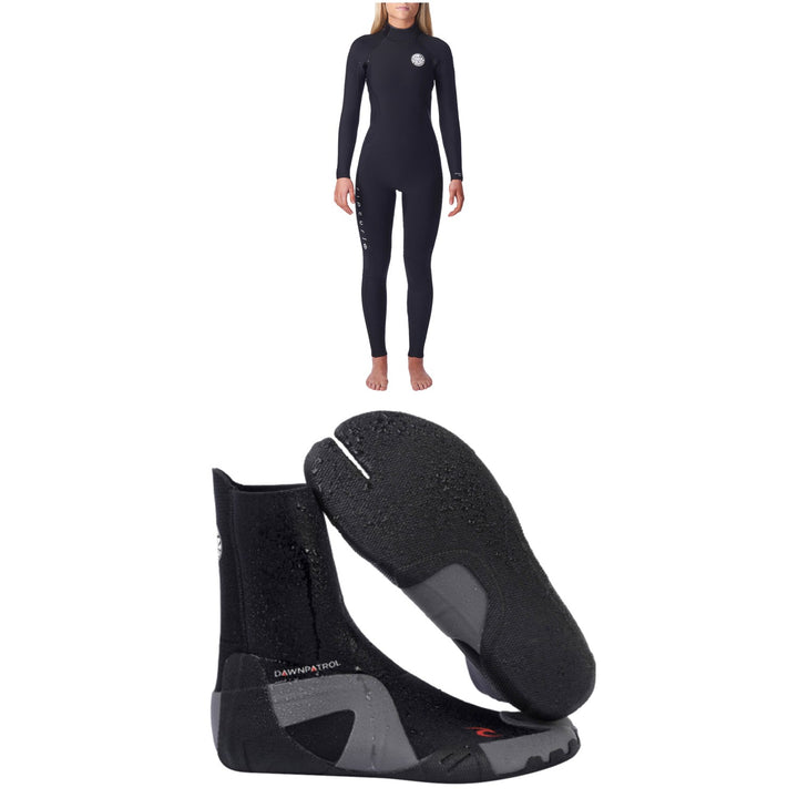 Rip Curl 4/3 Dawn Patrol Back Zip Wetsuit - Women's + 3mm Dawn Patrol Split Toe Boots
