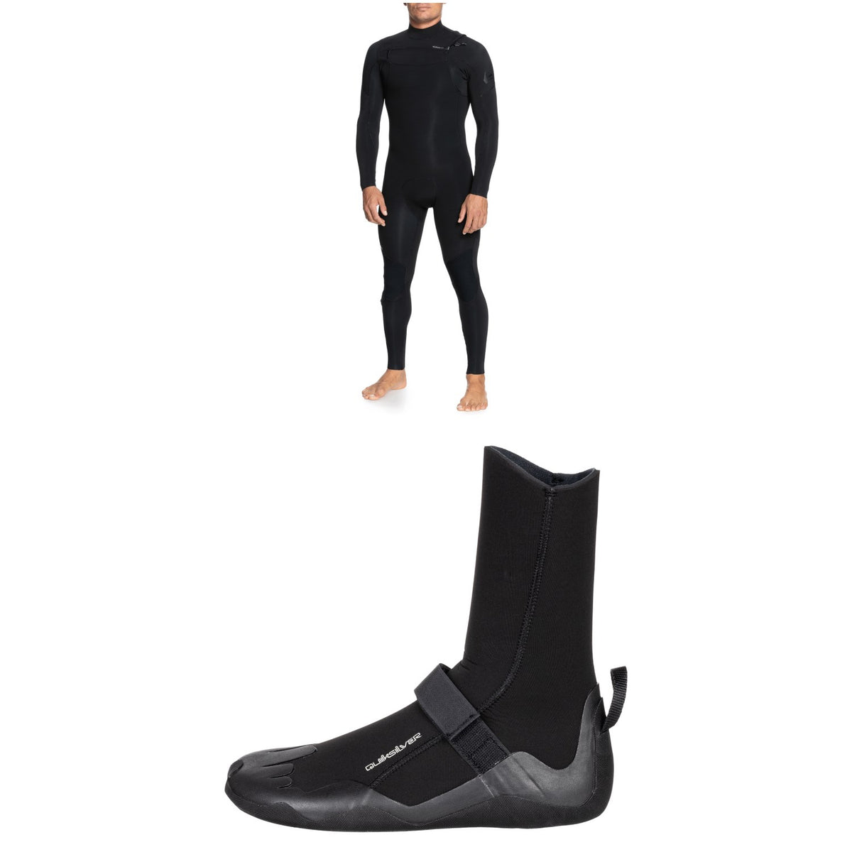 Quiksilver 5/4/3 Everyday Sessions Chest Zip GBS Wetsuit + 5mm Everyday Sessions Round Toe Wetsuit Boots