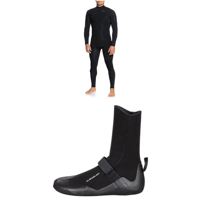 Quiksilver 5/4/3 Everyday Sessions Chest Zip GBS Wetsuit + 5mm Everyday Sessions Round Toe Wetsuit Boots