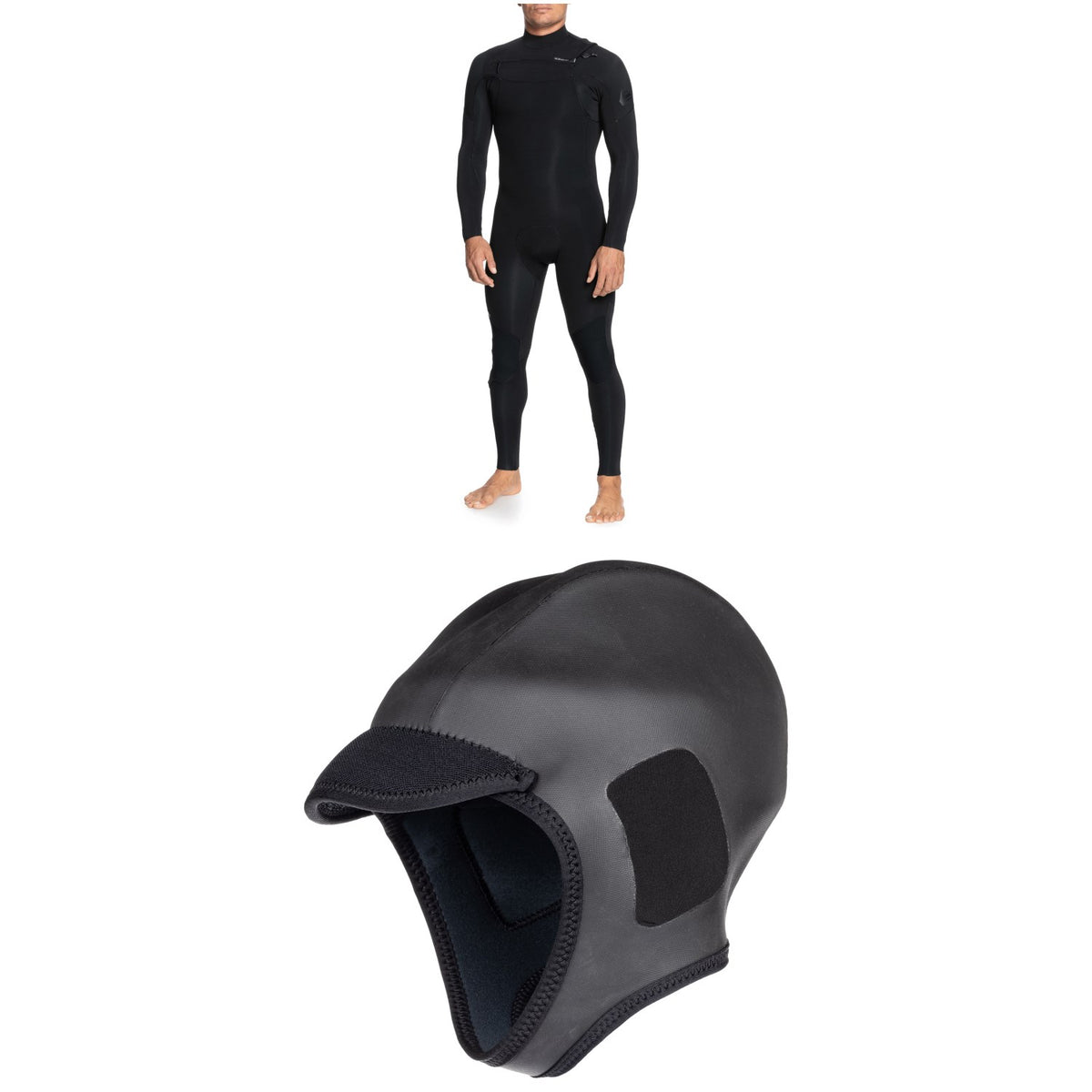 Quiksilver 4/3 Everyday Sessions Chest Zip GBS Wetsuit + 2mm M-Sessions Surf Wetsuit Cap