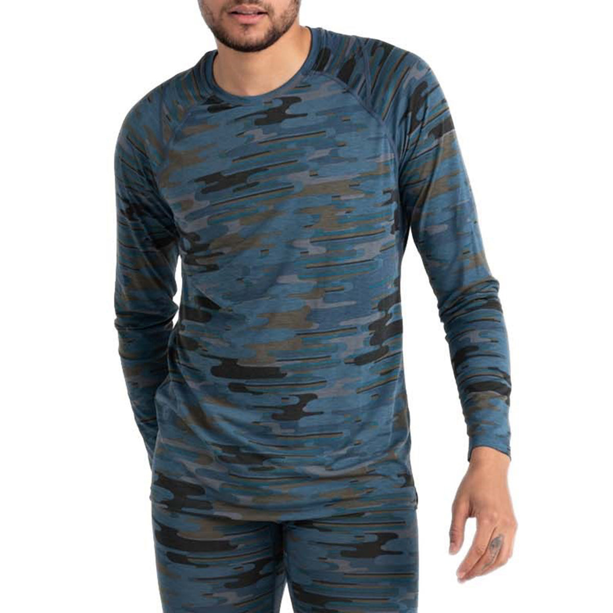 Saxx Viewfinder Base Layer Crew - Men's Blue Up in Smoke Camo