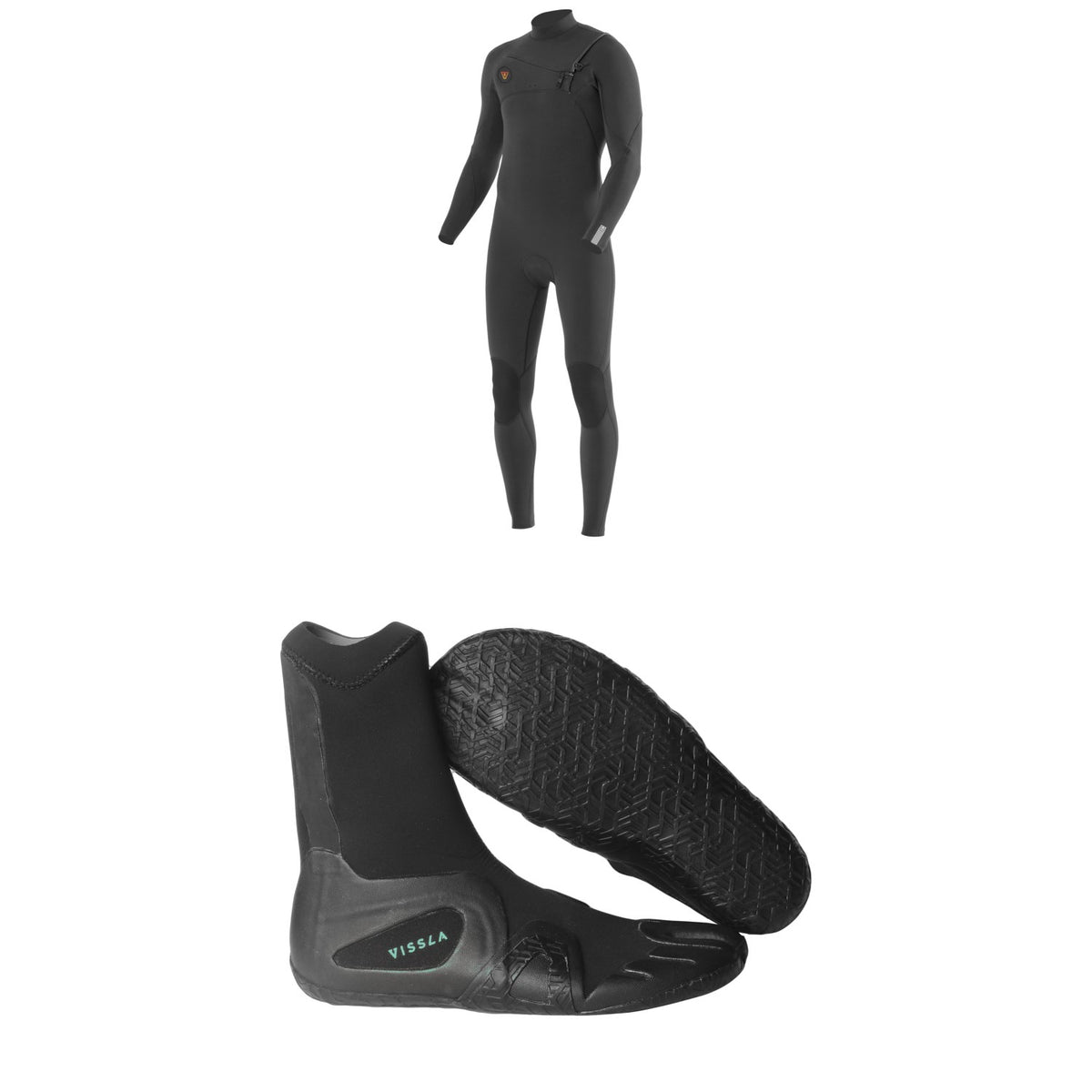 Vissla 7 Seas 4/3 Chest Zip Wetsuit + 7 Seas 3mm  Split Toe Wetsuit Boots