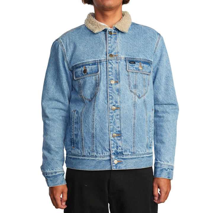 RVCA Waylon Denim Trucker Jacket - Men's Bleached Indigo