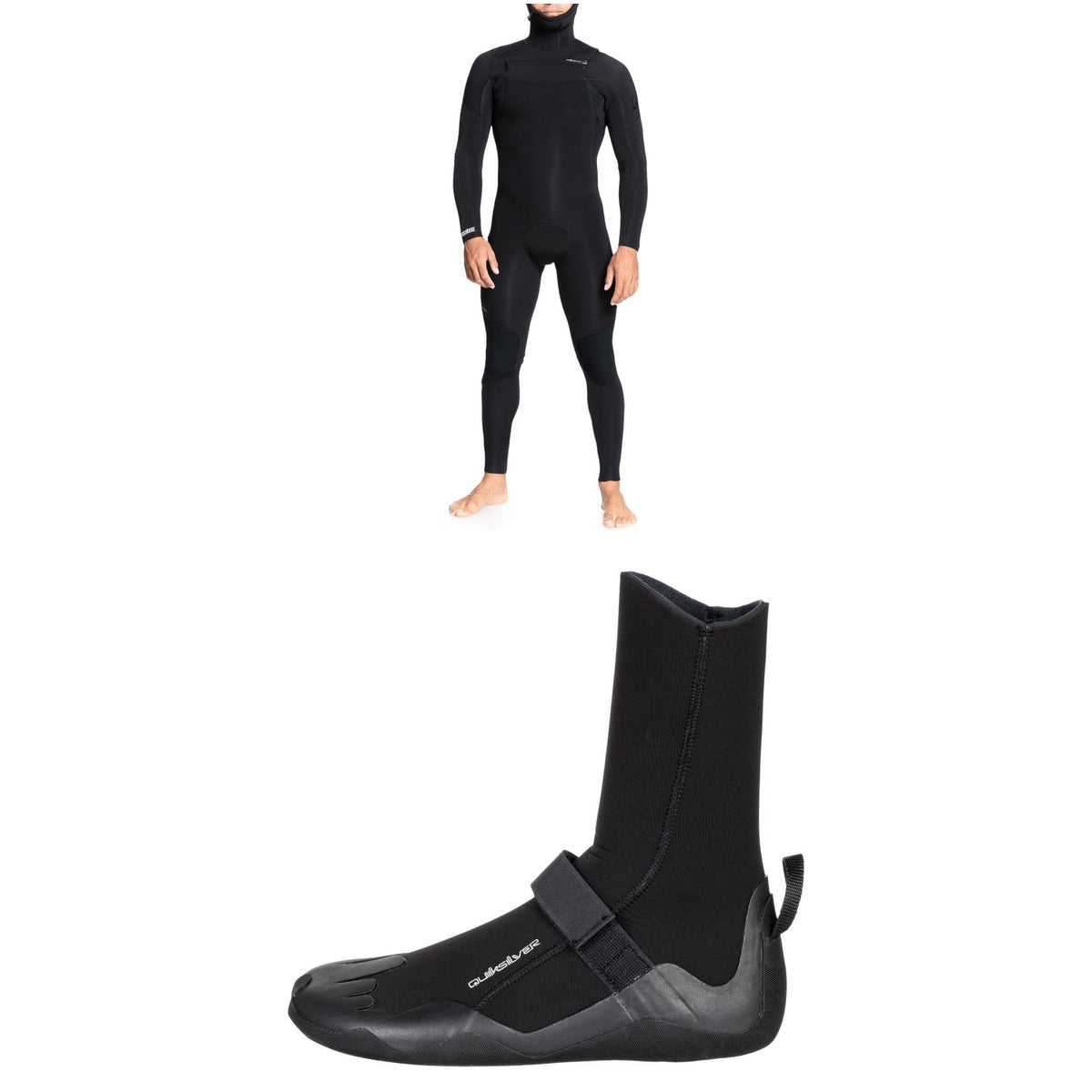 Quiksilver 5/4/3 Everyday Sessions Chest Zip Hooded Wetsuit + 5mm Everyday Sessions Round Toe Wetsuit Boots