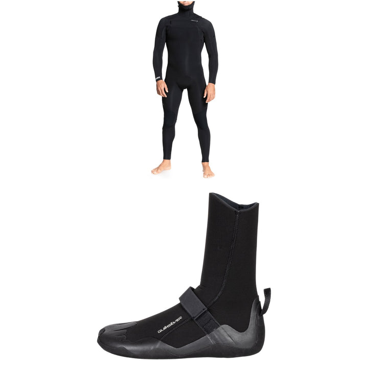 Quiksilver 5/4/3 Everyday Sessions Chest Zip Hooded Wetsuit + 5mm Everyday Sessions Round Toe Wetsuit Boots