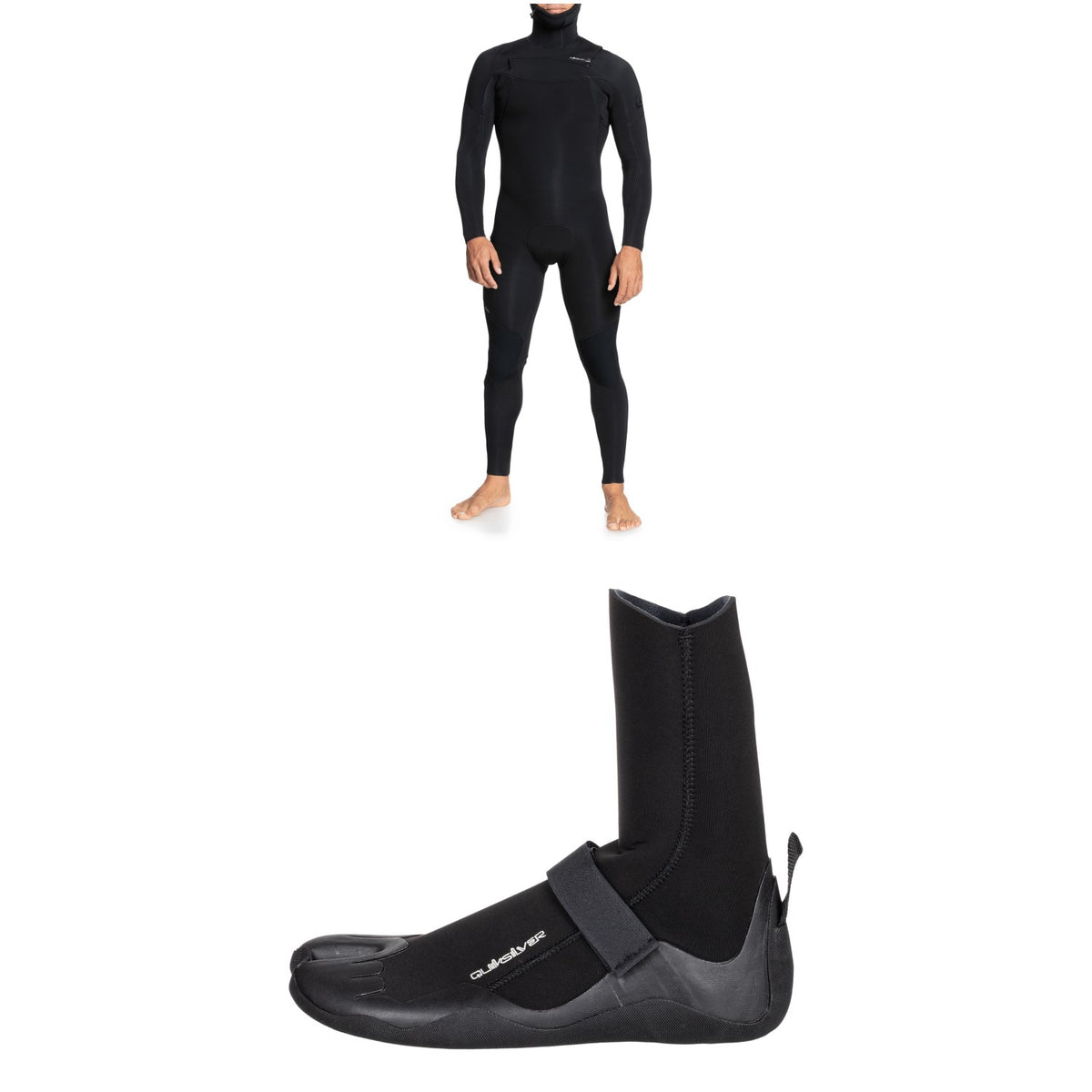 Quiksilver 4/3 Everyday Sessions Chest Zip Hooded Wetsuit + 3mm Everyday Sessions Split Toe Wetsuit Boots