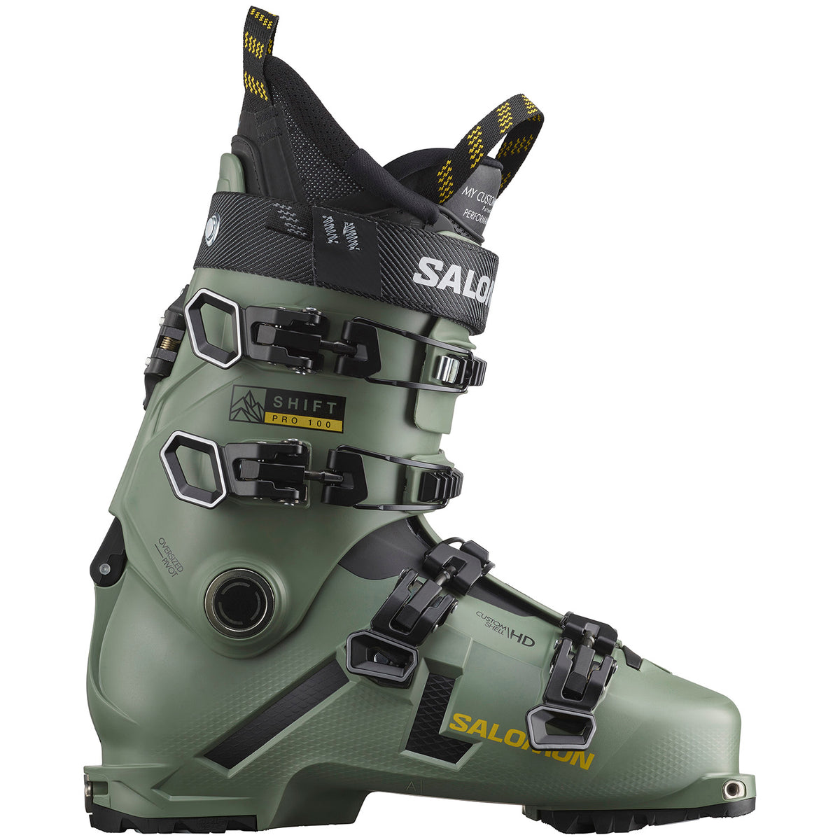 Salomon Shift Pro 100 Alpine Touring Ski Boots 2024 Oil Green/Black/Solar Power