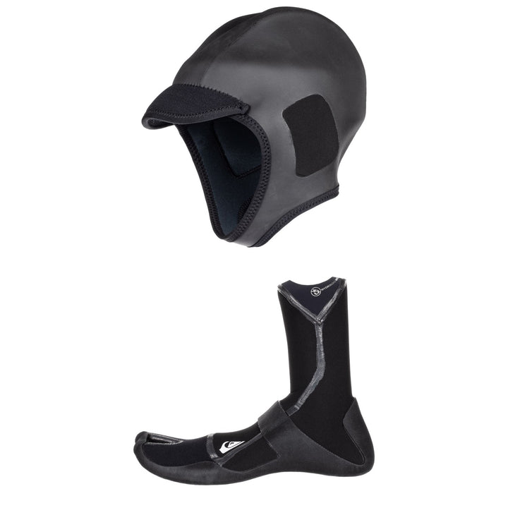 Quiksilver 2mm M-Sessions Surf Wetsuit Cap + 3mm Marathon Sessions Split Toe Wetsuit Boots