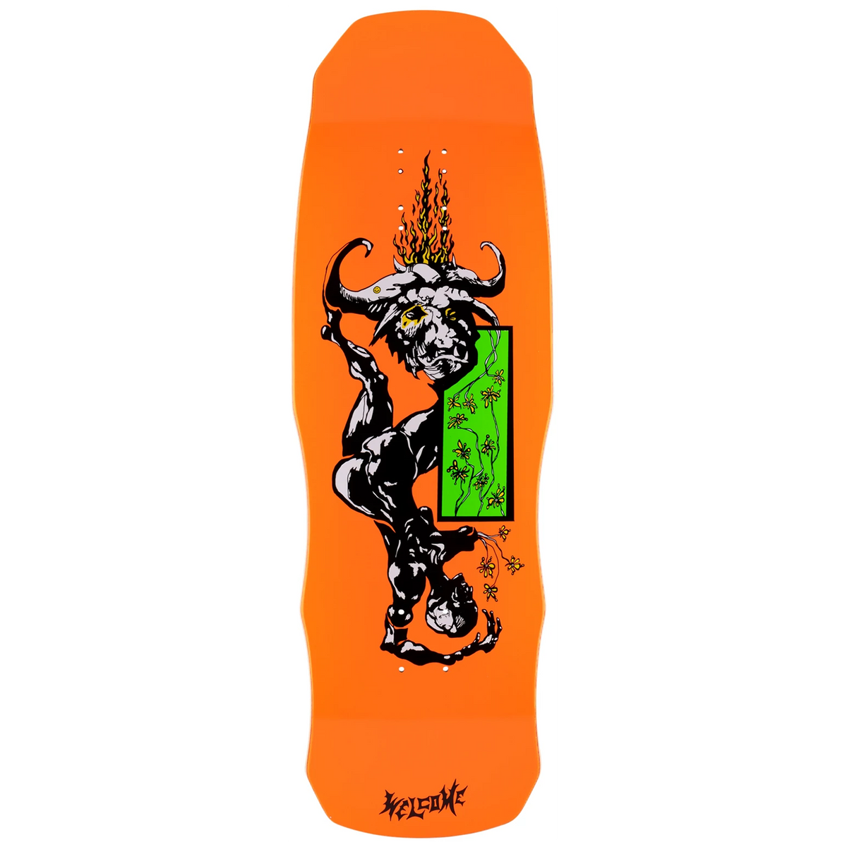 Welcome Horny on Dark Lord Neon Orange 9.75 Skateboard Deck