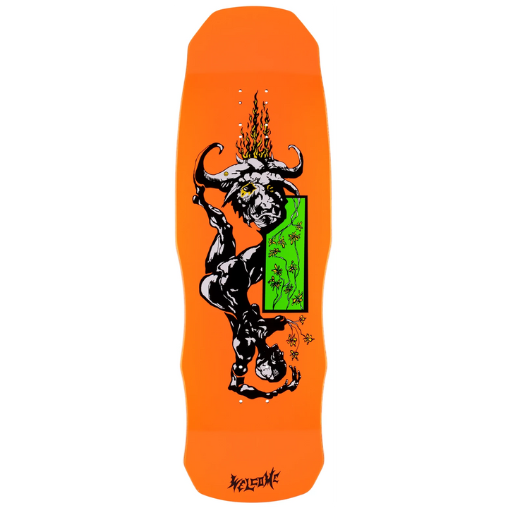 Welcome Horny on Dark Lord Neon Orange 9.75 Skateboard Deck